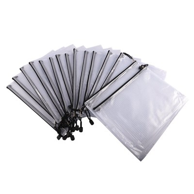 15 Pack Mesh Zipper Pouch Document Bag A4 Waterproof Docume
