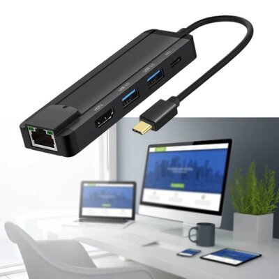 Powered USB C Hub USB3.0 High-speed Transmission 5-port Hub