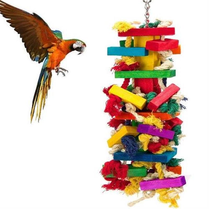 Colorful Parrot Toys Chew Natural Wooden Bird Toys Perch