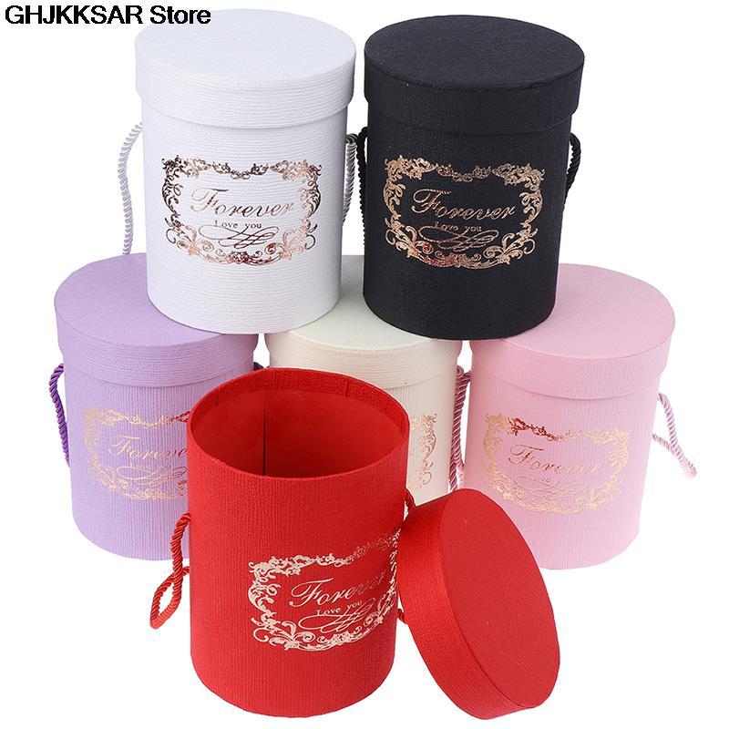 Round Flower Paper Boxes Lid Hug Bucket Florist Gift