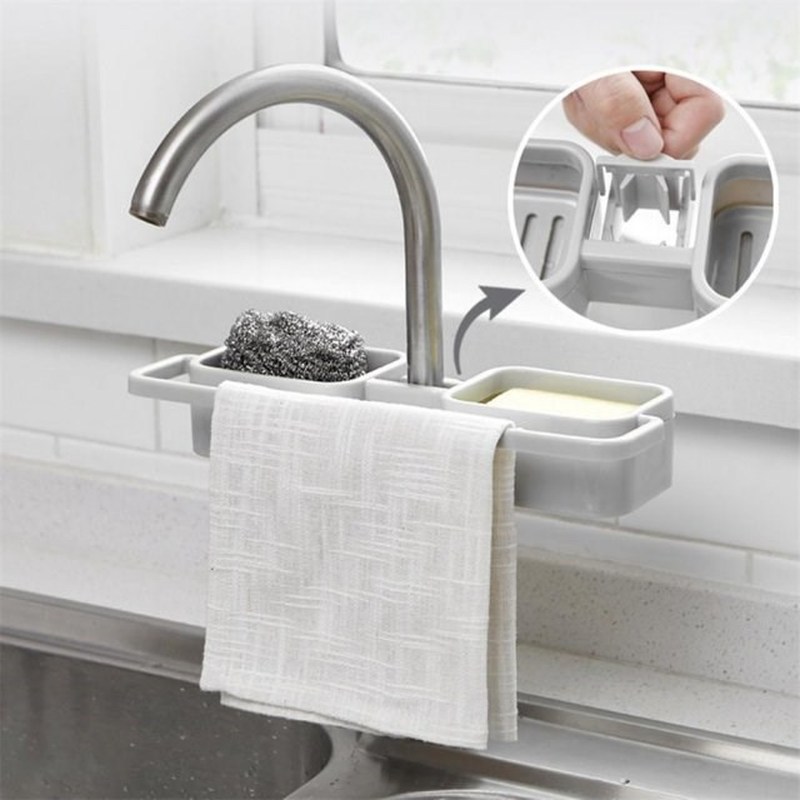 Kitchen Sink Faucet Drain Storage Rack Sponge Soap Box Stora