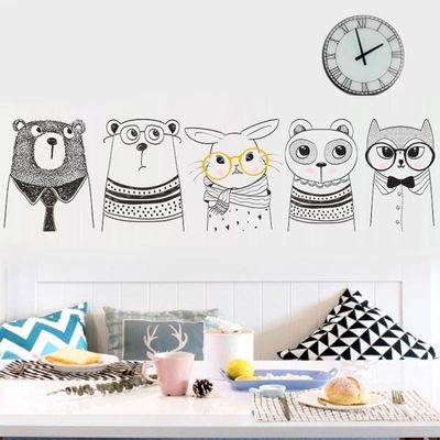 Cartoon Animal Bear Rabbit Wall Stickers Black And White Si