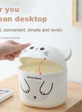 Plastic Garbage Basket Desktop Turnover Trash Can Lid