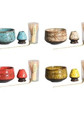 4x Matcha Set Traditional , Matcha Bowl, Whisk Holder,