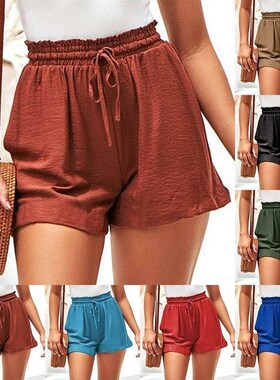 Flax word wide leg elastic lace shorts slacks