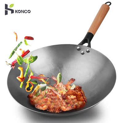 Konco Handmade Wok Smokless Cookware Uncoated Iron Pot Fryin