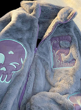 Winter 2021 new embroidery letters imitation rabbit fur zipp