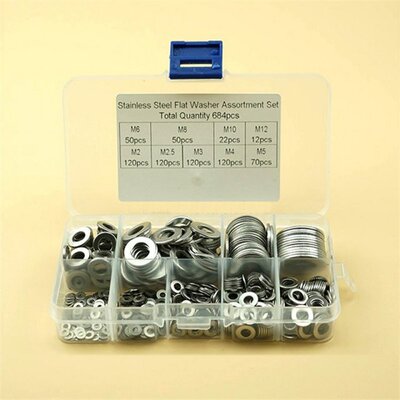 684PCS 304 Stainless Steel Flat Washer Set M2 M2.5 M3 M4 M5