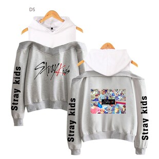 Korean Fashion Kpop Stray Kids KPOP Off shoulder Hoodie Swe