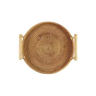 Round Rattan orage Tray Basket with Handle Hand-Woven Brea