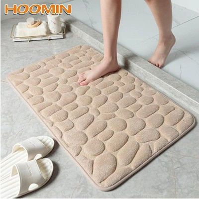 Bathroom Bath Mat Memory Foam Pad Cobblestone Embossed In