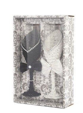 2pcs Set Wedding Glass Creative Black White Dress Crystal We