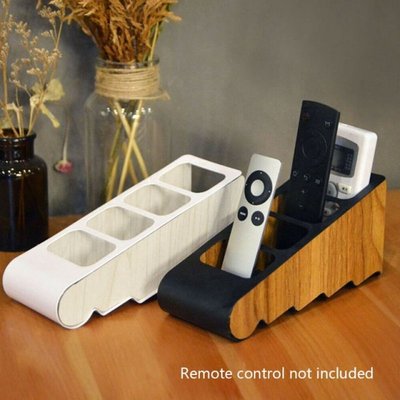 Organizer Remote Control Holder Desktop Four Grid Wooden Sto