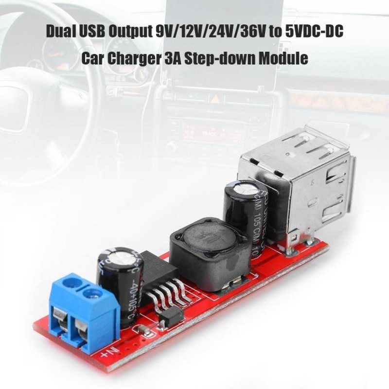 Dual USB Output 9V/12V/24V/36V to 5VDC-DC Car Charging 3A St
