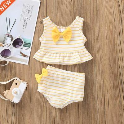 Toddler Kids Baby Girl Bow Swimsuit Stripe Bathing Suit Biki