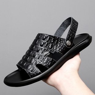 Leather Sandals genuine Blac Fashion Men Design Rome