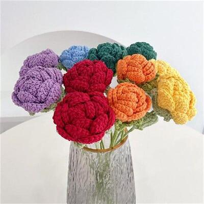 Knitted Roses Flower Finished Hand-knitting Crochet Yarn