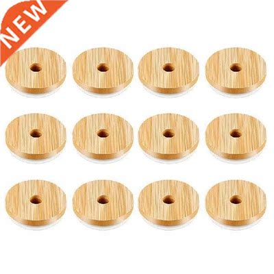 12 Pack Bamboo Mason Jar Lid With Straw Hole Regular Mouth