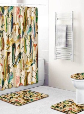 3Pcs Bathroom Accessaries Set Waterproof Shower Curtain Toil