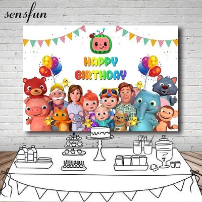 Sensfun Cocomelon Family Photography Backdrops Bunting