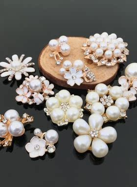 10pcs/lot Pearl Rhinestone Embellishments Buttons Flatback D