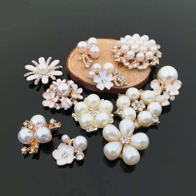 10pcs/lot Pearl Rhinestone Embellishments Buttons Flatback D