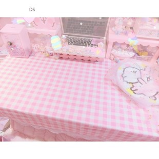 White Pink Grid Lace Tablecloth Cotton Rectangle Table Cloth