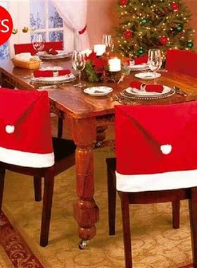 4Pcs Christmas Chair Back Cover Santa Clause Red Hat