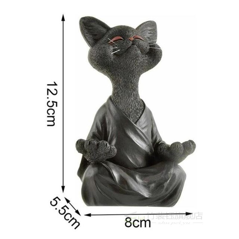 Whimsical Black Buddha Cat Figurine Meditation Yoga Collecti