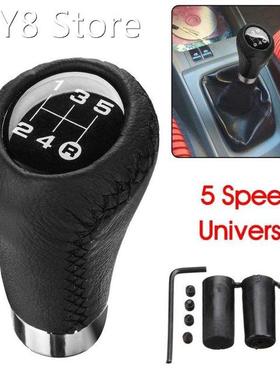 Universal 5 Speed Manual Leather Red Stitch Gear Shift Knob
