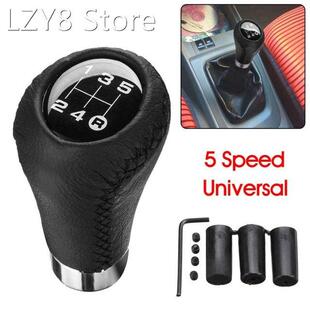 Universal 5 Speed Manual Leather Red Stitch Gear Shift Knob