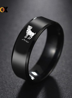 Vnox 12 Horoscope Engraved Black Stainless Steel Rings for