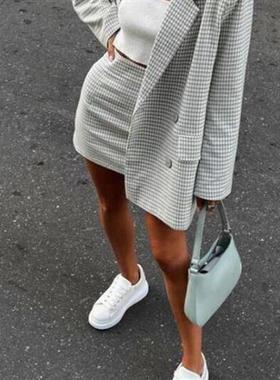 Msfancy Bird Lattice Skirt Sets Women Elegant Double Breaste