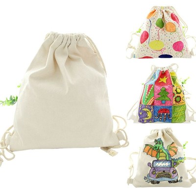 Blank DIY Hand Painting Drawstring Backpack Canvas Backpack