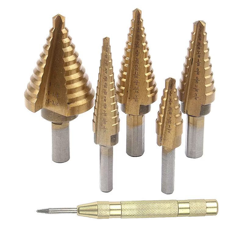 6Pcs HSS Nano Blue Coated Step Drill Bit With Center Punch S