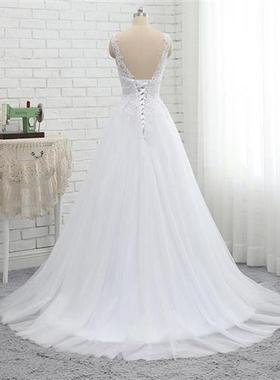 2023 Ruby White Tulle A-Line Boho Wedding Dresses With Lace