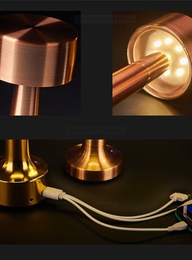 Vintage Bar Table Lamps Gold Chargeable Led Night Lights Bed