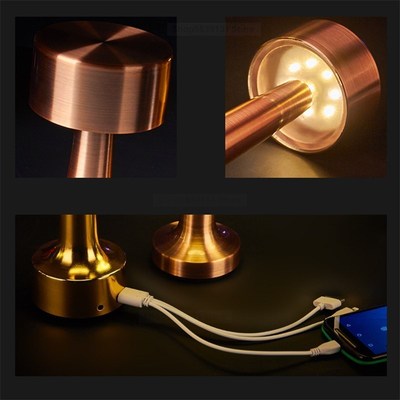 Vintage Bar Table Lamps Gold Chargeable Led Night Lights Bed