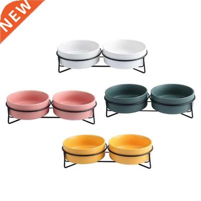 Ceramic Dog Double Bowl Dish With Lron Stand Dishes No