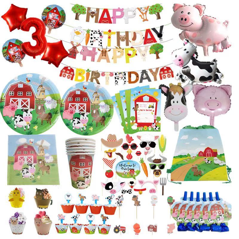 Farm Animals Theme Party Supplies Paper Plate Cup Napkin