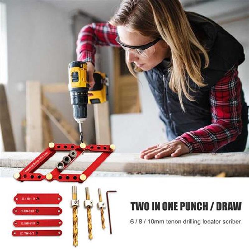 2 in 1 Scriber Marker Pocket Hole Doweling Jig Kit Drill Gui