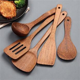 5 Types Thai Style Wooden Turner Spatula Rice Spoon Big