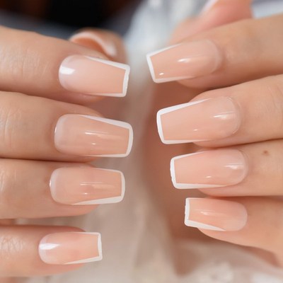 Nude Fake Nails Medium Square False Nail French Press On Na