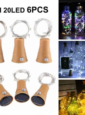 6 Pack Solar Wine Bottle Lights 20 LED Solar Cork String