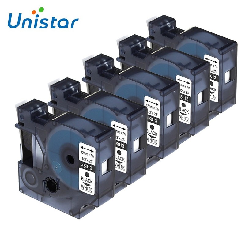 Unistar 5pcs/lot Compatible for Dymo Label Tape 12mm Black