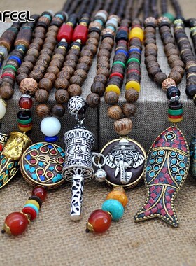 Yumfeel Handmade Nepal Necklace Buddhist Mala Wood Beads Pen