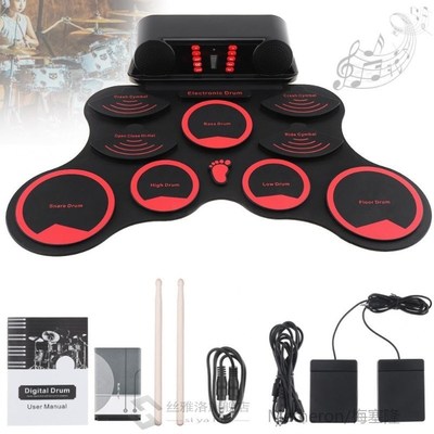 Portable Roll p Electronic Drum Set 9 Silicon Pads Built-in