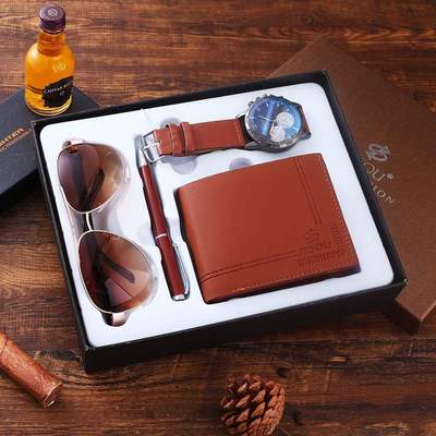 Men Luxury Watch Gifts Set For Wallet Quartz Wristwatch4pcs