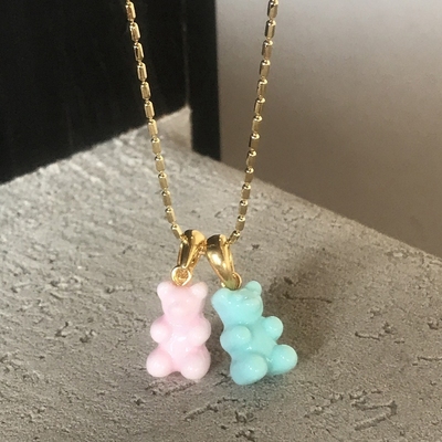 2021 Candy Color Gummy Bear Resin Pendant Necklace for Women