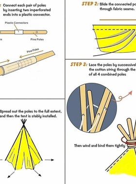 1.35m Large Unbleached Canvas House Tipi Tent Portable Kids